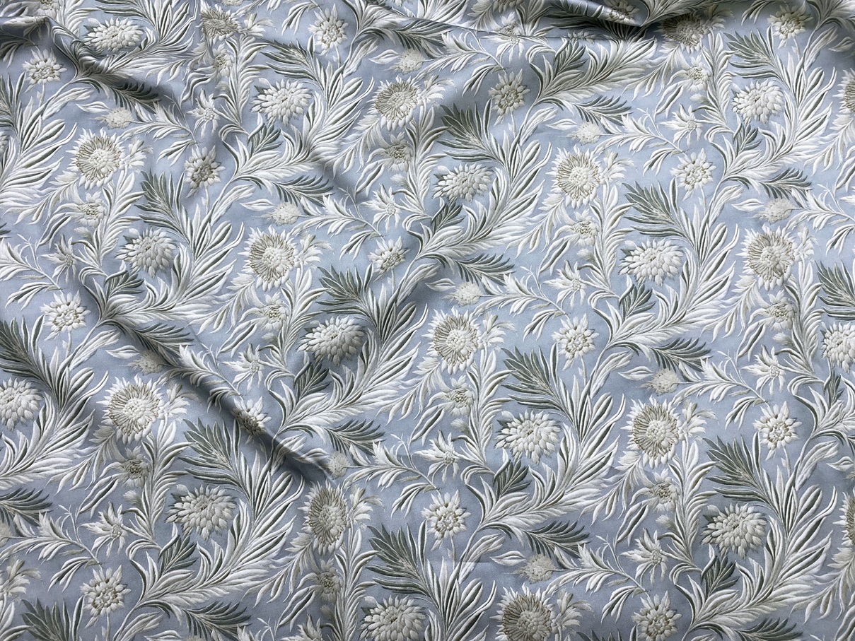 Ткань Хлопок серо-голубого цвета с принтом цветы вышивка 14476 2